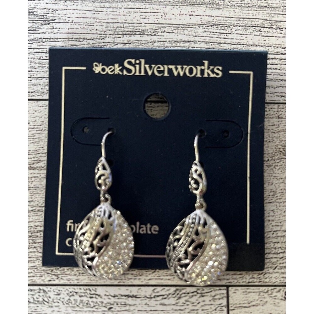 Belk Silverworks Fine Silver Plated Crystal Dangle Drop Oval Earrings